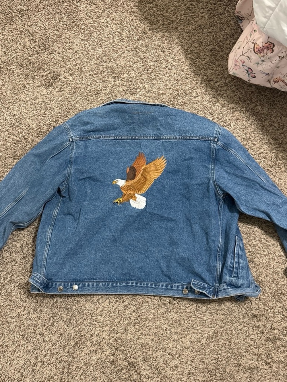 Denim Jacket with Embroidered Eagle - Blue